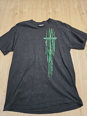 Vintage 2004 The Matrix Black Graphic Tee Rare with Green Code Design